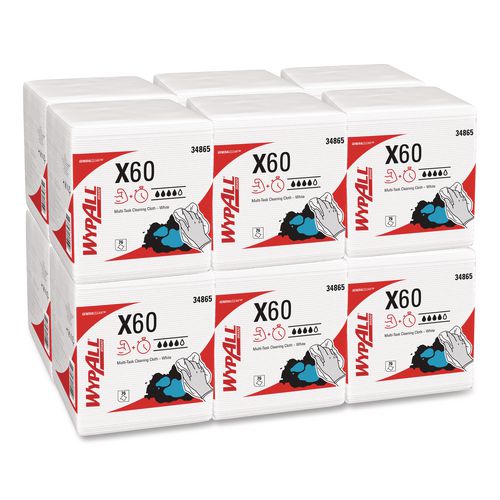 WypAll General Clean X60 Cloths, 1/4 Fold, 12.5 x 13, White, 76/Box, 12 Boxes/Carton