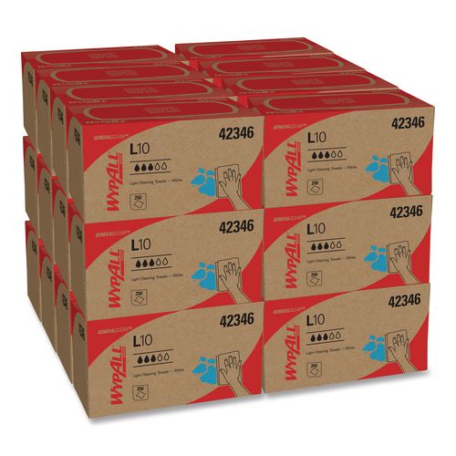WypAll L10 Towels, POP-UP Box, 1-Ply, 10.25 x 9, White, 250/Box, 24 Boxes/Carton