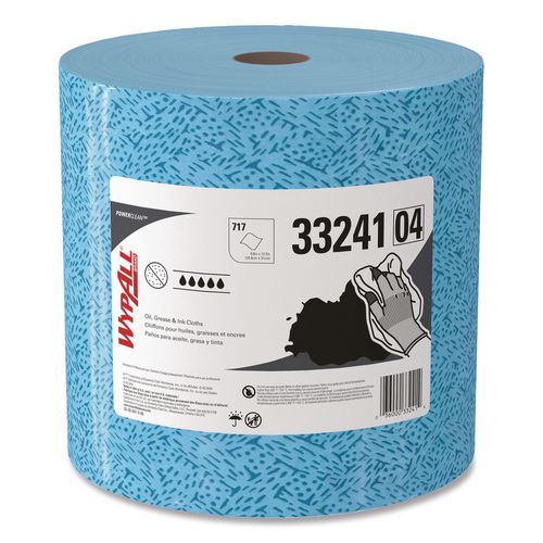 WypAll Power Clean Oil, Grease and Ink Cloths, Jumbo Roll, 9.8 x 12.2, Blue, 717/Roll
