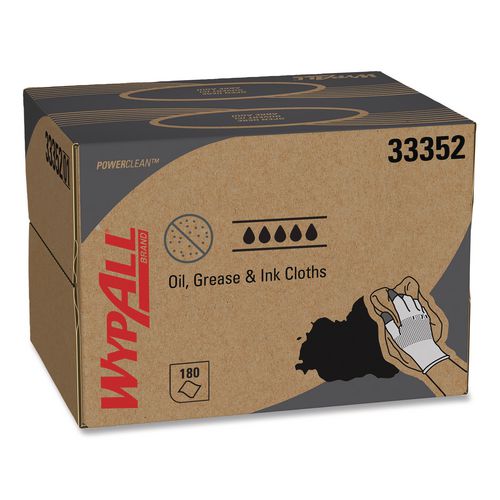 WypAll Power Clean Oil, Grease and Ink Cloths, BRAG Box, 12.1 x 16.8, Blue, 180/Box