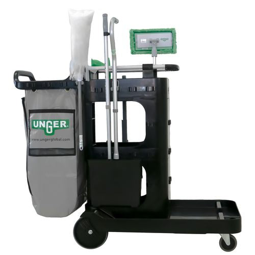 Unger ZoneCleanRx Janitorial Carts, Plastic, 3 Shelves, 23.5 x 25 x 25, Black