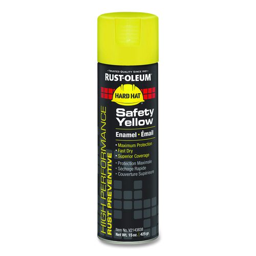 Rust-Oleum Hard Hat High Performance V2100 System Rust Preventive Enamel Spray Paint, Gloss Safety Yellow, 15 oz Aerosol Can, 6/Carton