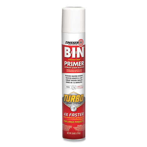 Zinsser BIN Aerosol Primer with Turbo Spray System, Interior, Flat White, 26 oz Aerosol Can, 6/Carton