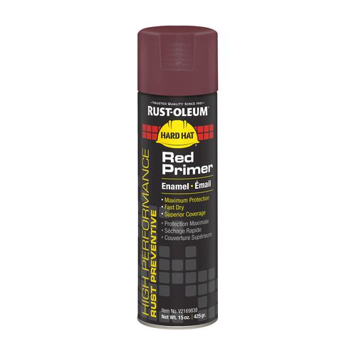 Rust-Oleum Hard Hat High Performance V2100 System Rust Preventive Enamel Spray Primer, Flat Red, 15 oz Aerosol Can, 6/Carton