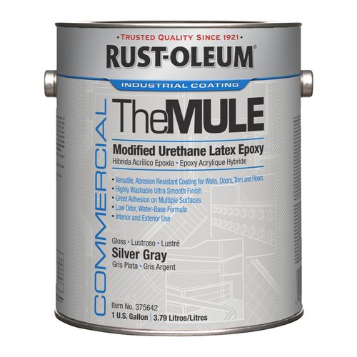 Rust-Oleum Commercial The MULE (Modified Urethane Latex Epoxy), Interior/Exterior, Gloss Silver Gray, 1 gal Bucket/Pail, 2/Carton