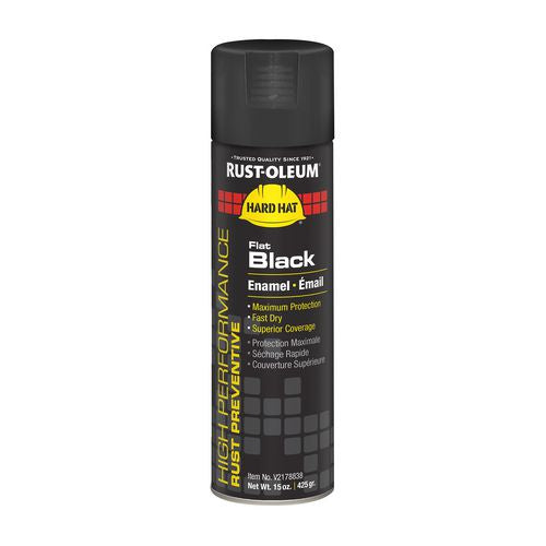Rust-Oleum Hard Hat High Performance V2100 System Rust Preventive Enamel Spray Paint, Flat Black, 15 oz Aerosol Can, 6/Carton