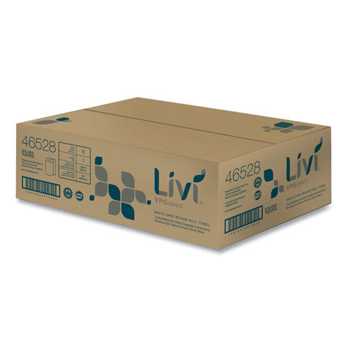 Livi VPG Select Hard Wound Roll Towel, 1-Ply, 8" x 1,000 ft, White, 6 Rolls/Carton