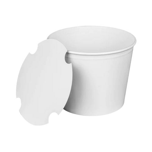 Karat Food Bucket with Lid, 85 oz, 7.36" Diameter x 6" h, White, Paper, 180/Carton