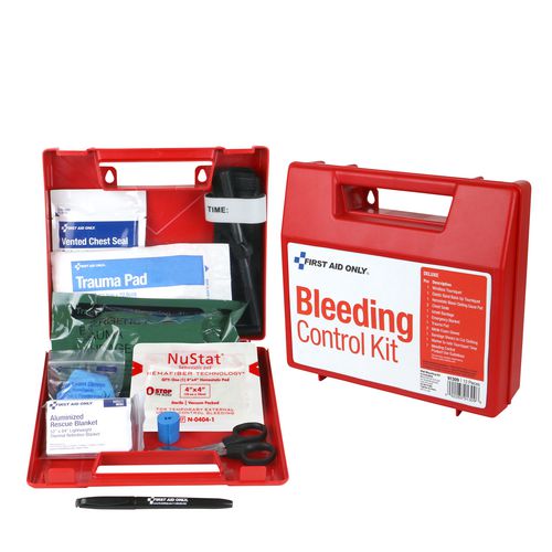 First Aid Only Bleeding Control Wall Station Single Kit - Deluxe, 14 Pieces, Plastic Case