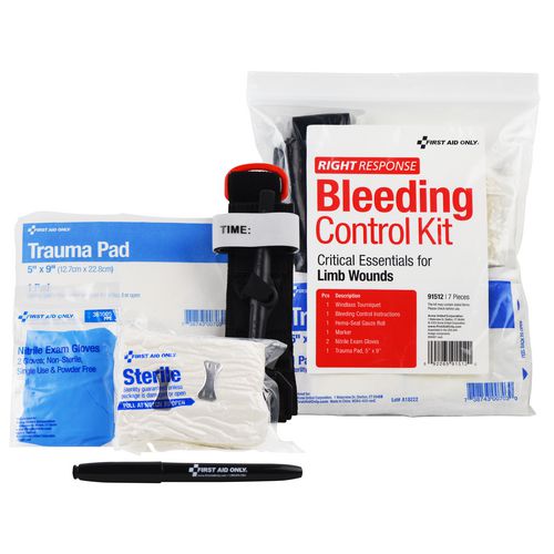 First Aid Only Critical Essentials Bleeding Control Kit for Limb Wounds, 8 Pieces, Plastic Bag