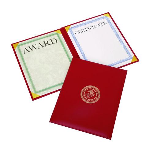 AbilityOne 7510017146629, SKILCRAFT Awards Certificate Padded Cover Binder, USMC Seal, 9.12 x 11.62, Red/Gold