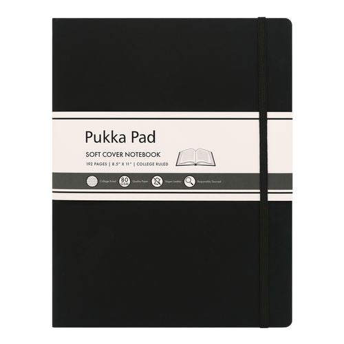 PUKKA PAD Soft Cover Notebook, College Rule, Black Cover, (96) 11 x 8.5 Sheets