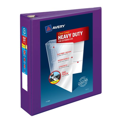 Avery Heavy-Duty View Binder with DuraHinge and One Touch EZD Rings, 3 Rings, 2" Capacity, 11 x 8.5, Purple, 6/Carton