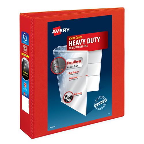 Avery Heavy-Duty View Binder with DuraHinge and One Touch EZD Rings, 3 Rings, 2" Capacity, 11 x 8.5, Red, 6/Carton