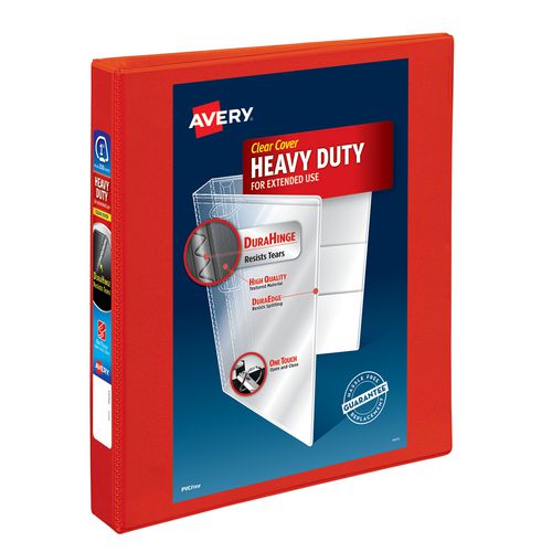 Avery Heavy-Duty View Binder with DuraHinge and One Touch EZD Rings, 3 Rings, 1" Capacity, 11 x 8.5, Red, 12/Carton