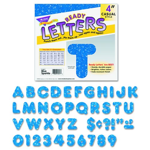 TREND Ready Letters Sparkles Letter Set, 4" Tall, Blue Sparkle Characters, 71/Set