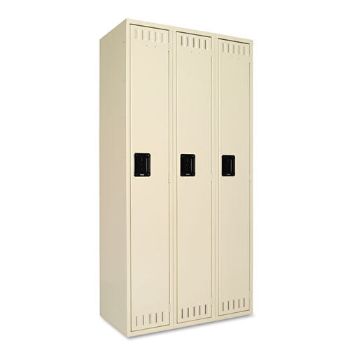 Tennsco Single-Tier Locker, Three Lockers with Hat Shelves and Coat Rods, 36w x 18d x 72h, Sand