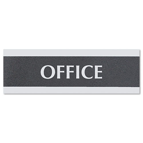 Headline Sign Century Series Office Sign, OFFICE, 9 x 3, Black/Silver