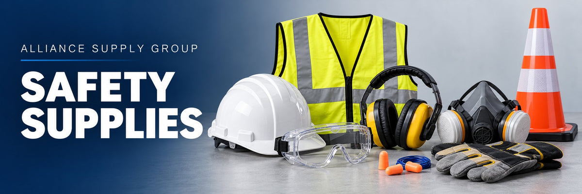 Safety supplies — hard hats, hi-vis vests, goggles, ear protection and respirators