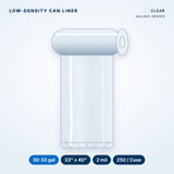 Low-Density Can Liners, 30-33 gal, 2 mil, 33" x 40", Clear, 250/Case