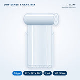 Low-Density Can Liners, 55 gal, 2 mil, 22" x 14" x 60", Clear, 100/Case