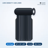 Low-Density Can Liners, 30-33 gal, 1.5 mil, 20" x 13" x 40", Black, 100/Case