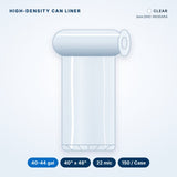 High-Density Can Liners, 40-44 gal, 22 mic, 40" x 48", Clear, 150/Case