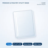 Produce & Poultry Utility Bags, 7-8 qt, 8" x 4" x 18", Extra Heavy, Clear, 500/Case